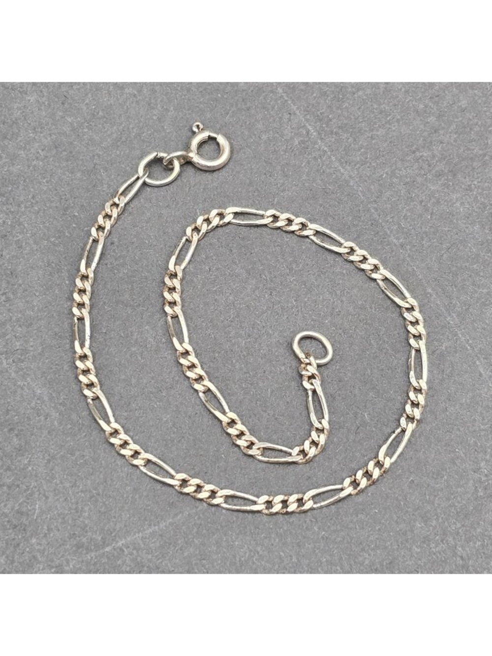 Vintage Sterling Silver Figaro Link Bracelet 6.75" Classic Italian Stackable